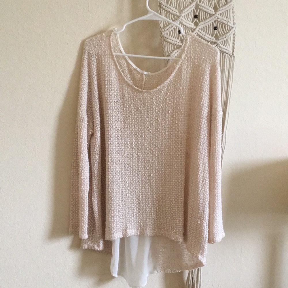 Cream Mesh Open Back Shirt